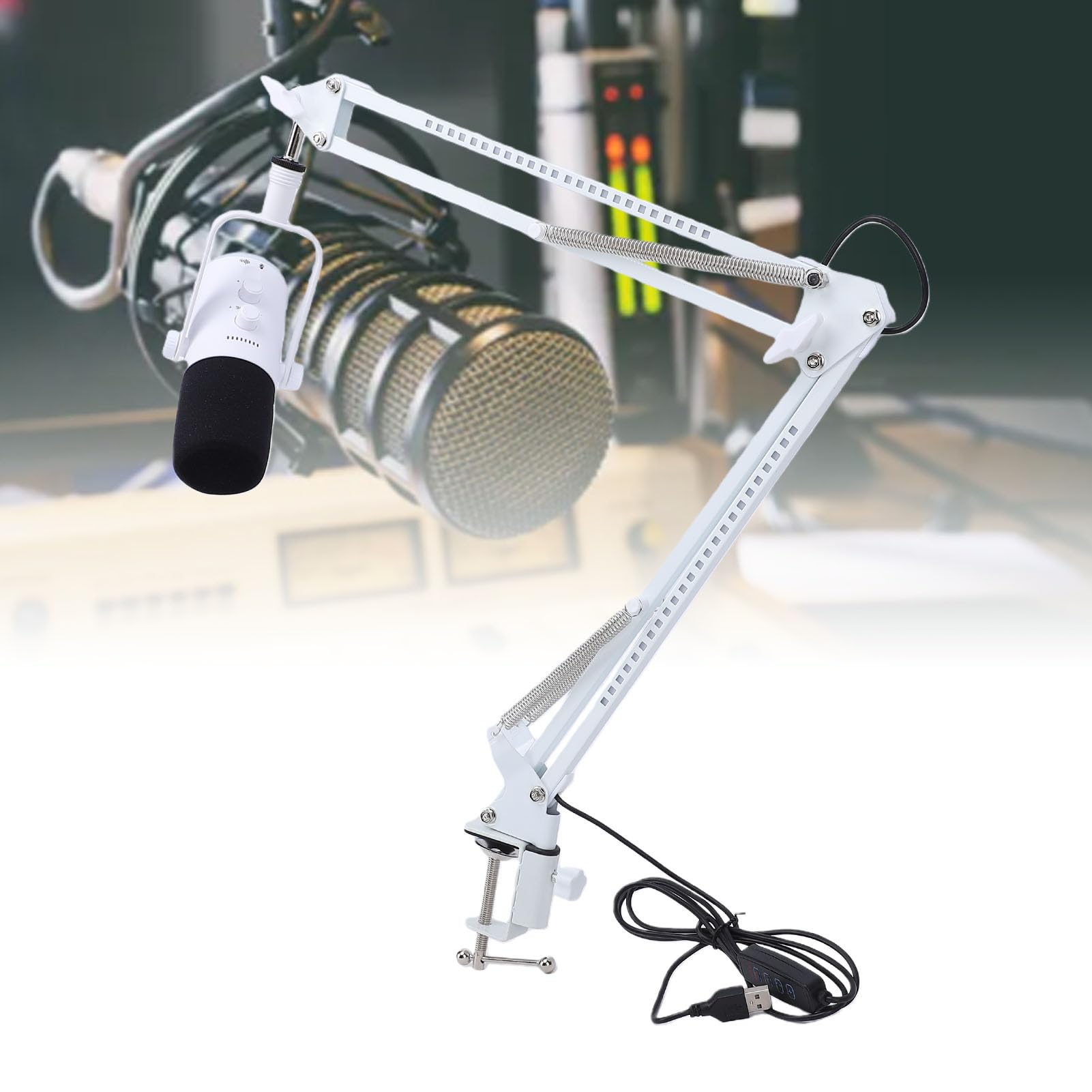 Mikrofon do Gier, Mikrofon Pojemnościowy z Dynamicznym Oświetleniem RGB i redukcją Szumów, z Podwójnym Interfejsem XLR USB C, do Strumieniowego Przesyłania nagrań Podcastów (WHITE)