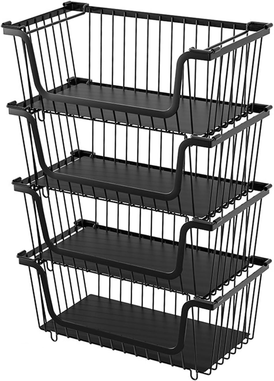 Pack of 4 Stackable Metal Kitchen Bins Storage Containers for Refrigerator Organization and Countertop Produce Storage Adjustable Stackable Wire Baskets for Kitchen