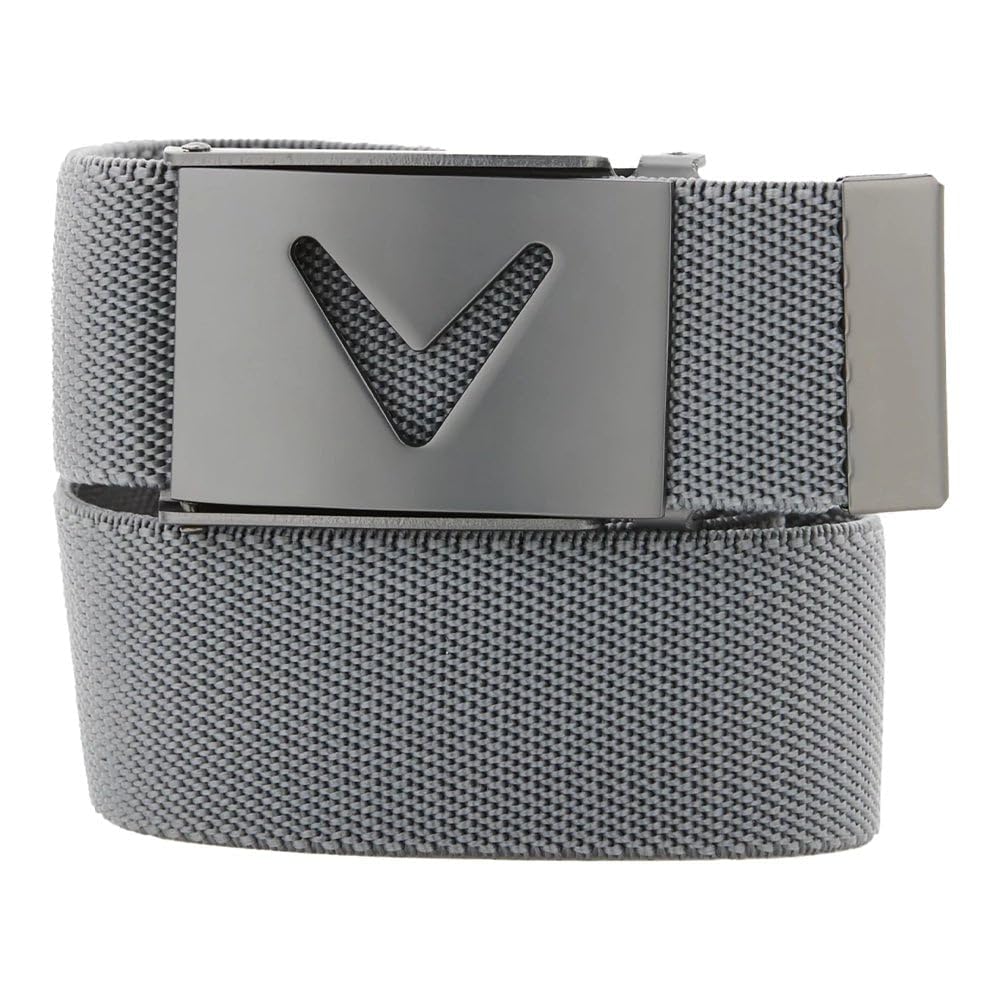 Callaway Men's V-Logo Web Golf Belt, Durable Textured Stretch Material, Metal Tip & Adjustable Buckle, Solid Color, Griffin, One Size