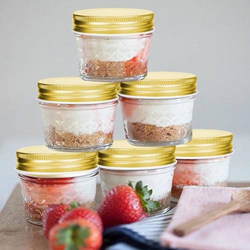 Miniatura 5 de Accguan Tarros de vidrio para conservas, tarros de gelatina de 4 onzas con tapas regulares (doradas), ideal para miel, mermelada, recuerdos de boda,