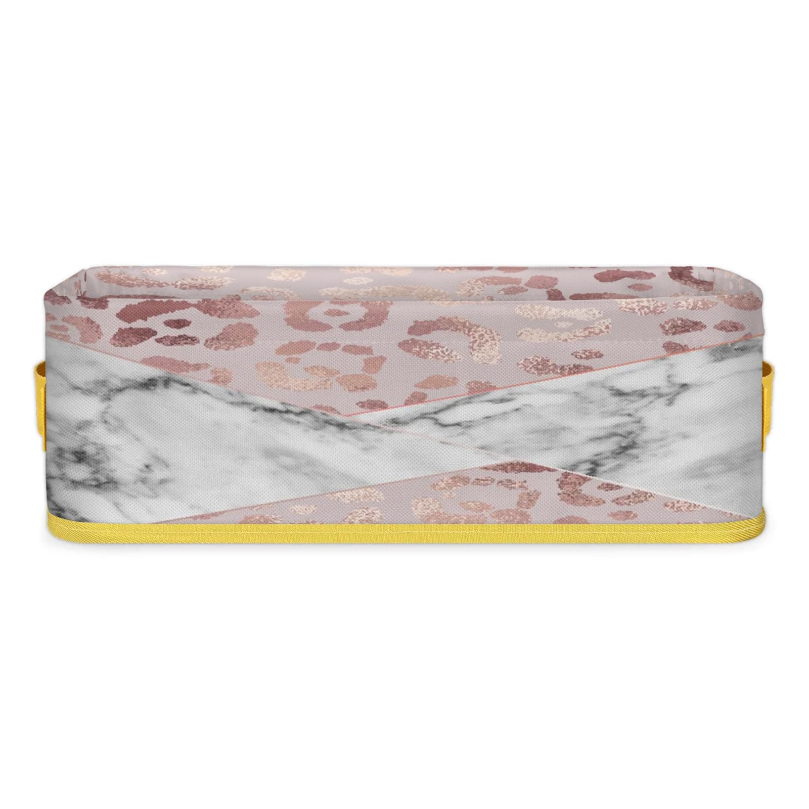 Rose Leopard Marble Pattern Bathroom Storage Basket Waterproof Foldable Storage Bins with Handles Decorative Toilet Paper Storage Basket for Organizing for House Bathroom Toiletries Set of 2