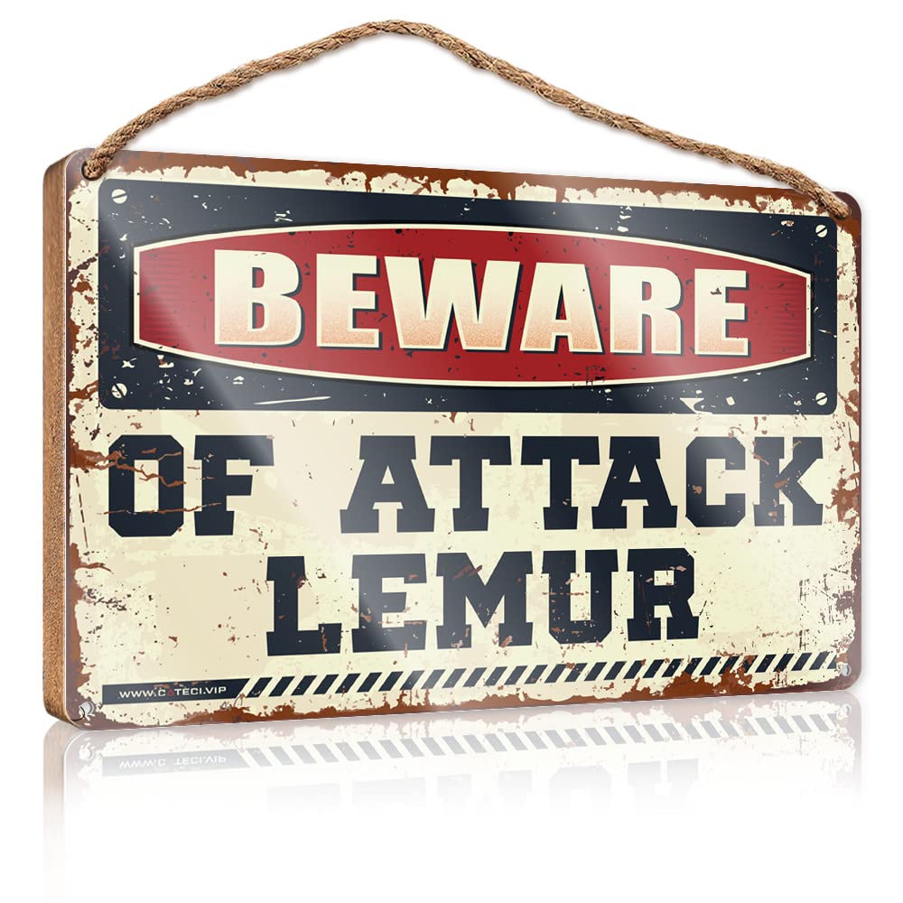 FZFN Bathroom Wall Wood Sign Beware Of Attack Lemur Wooden Sign Outdoor Signs And Decor Bathroom Signs For Home(15X28CM)
