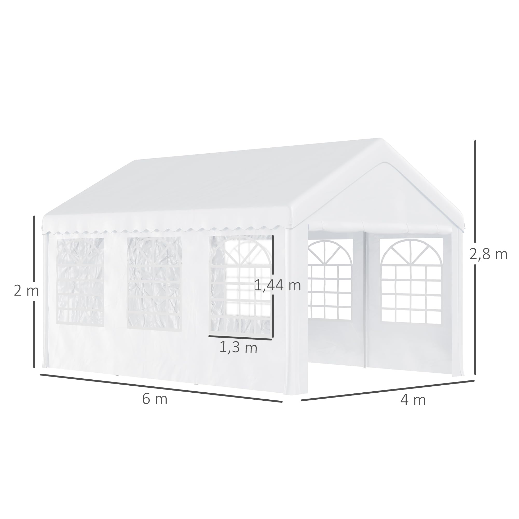 Outsunny Carpa para Fiesta Cochera Gazebo 6x4m Pergola Cenador Pabellón 4 Paneles Laterales Ventanas Anti-UV para Eventos Bodas Acero PE Blanco