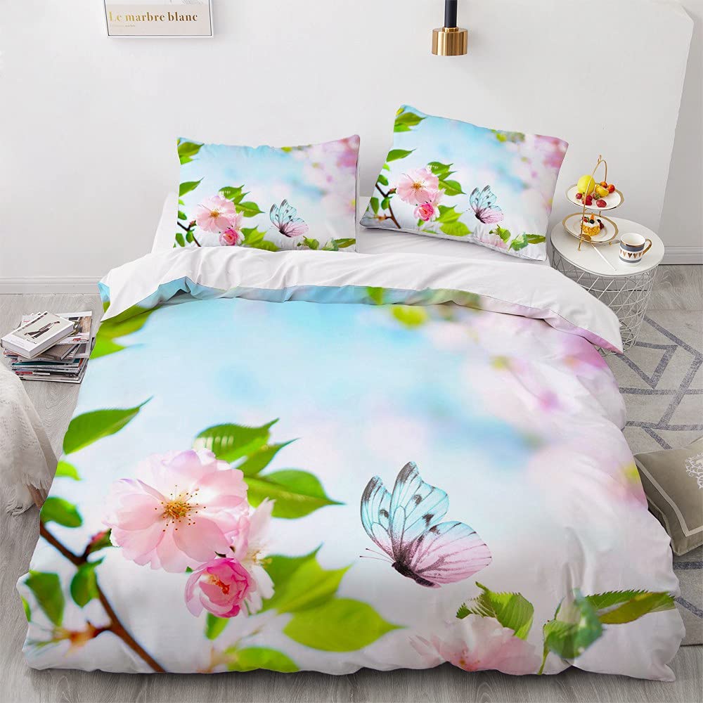 Twin Duvet Cover Blue Butterfly Soft Microfiber Bedding Set with