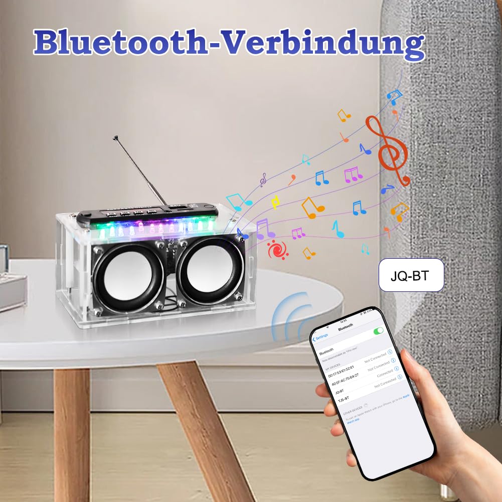 Juego de construcción de soldadura electrónica, juego de altavoces Bluetooth con radio FM y grabación de voz, reproductor de música con mando a distancia y luz LED para aprender a soldar, kit de