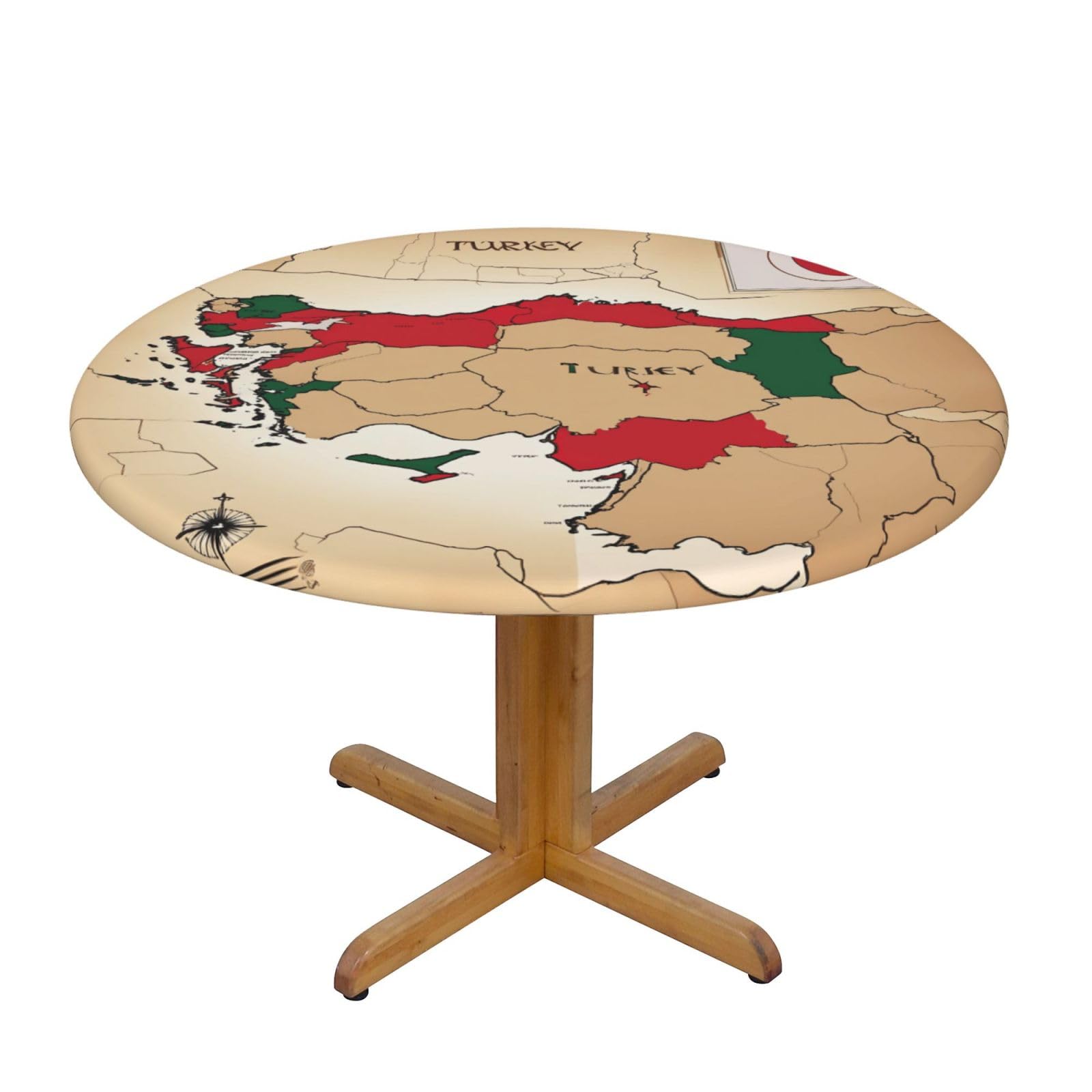 DUWAA Turkey Topographic Map With Flag Print Oxford Fitted Table Cover For Patio Picnic, Waterproof Round Tablecloth For Home And Outdoor