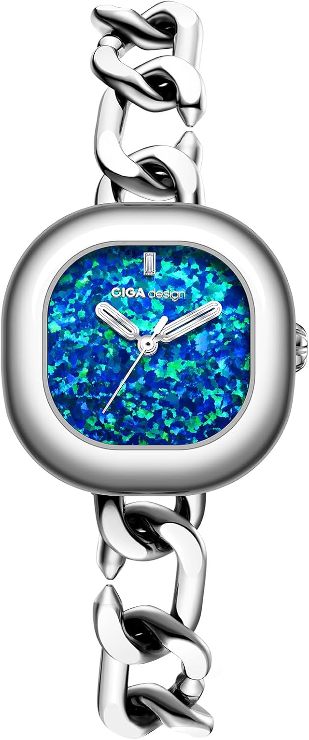 CIGA Design Watches for Women Aglaia Collection Quartz Watch, Gem-Set Bezel, Elegant Mother-of-Pearl Dial, Refined Leather Strap with Buckle for Women Watch