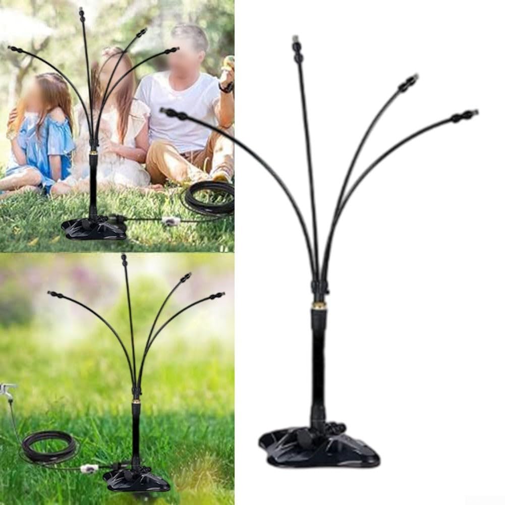 Stehendes Garten-Nebelsystem, 8 m, 4 verstellbare Messing-Sprühdüsen, Höhe 43,2 - 66 cm, Outdoor-Kühllösung für Terrasse, Partys, Kinder und Haustiere spielen