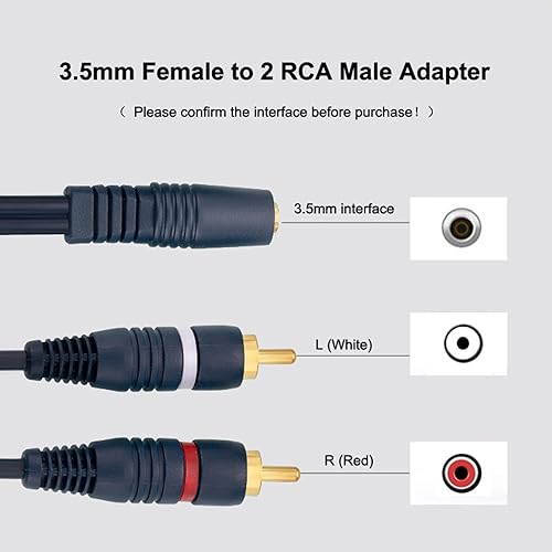 Miniatura 4 de Cable Y de audio estéreo hembra a 2 RCA macho de 0.138 in, paquete de 2 conectores chapados en oro de 9 pulgadas, divisor RCA a AUX, cables