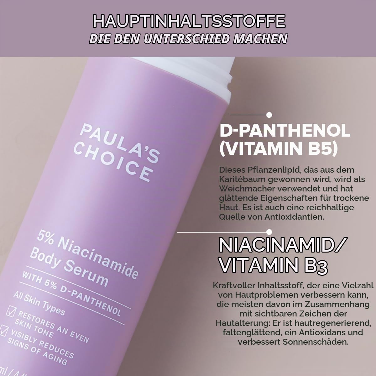 Paula's Choice 5% Niacinamid Körperserum, Glättet die Haut, 118 ml | Leichtes Bodylotion bekämpft Hautunreinheiten & Raue Textur - Reduziert Hautverfärbungen - mit Vitamin B3 & Vitamine B5