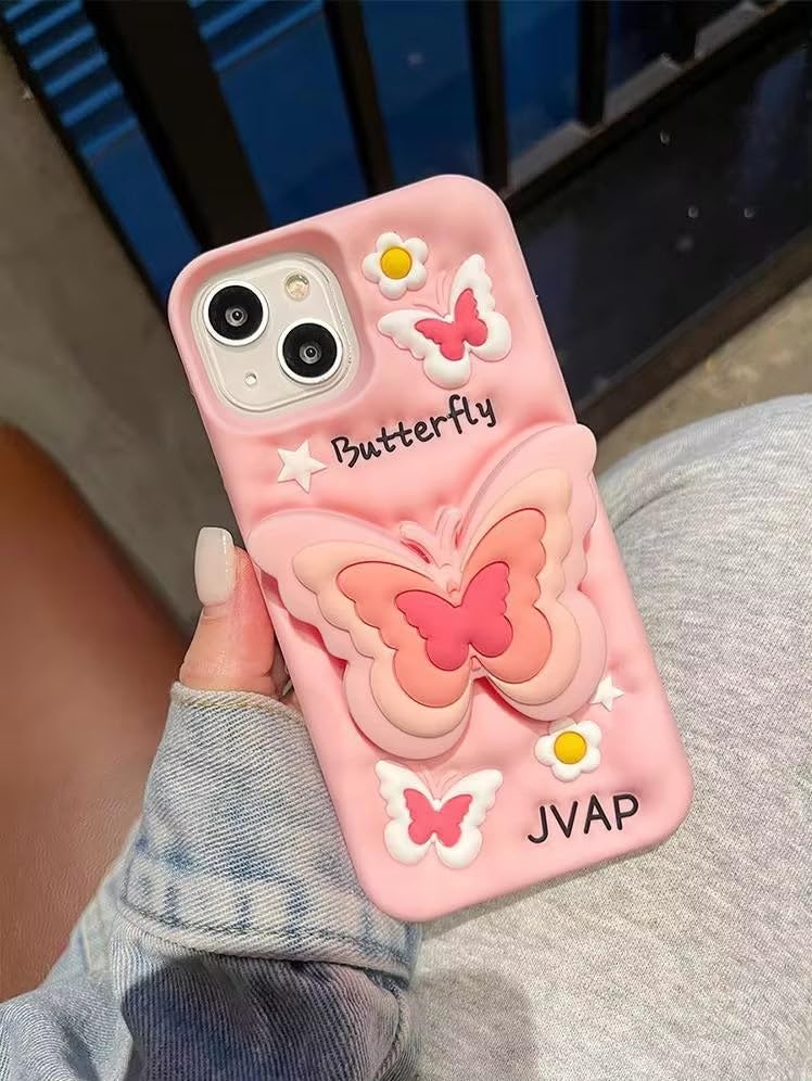 Image of COVERLY for iPhone 12 Pro 3D Butterfly Cartoon Pop Case,Premium Silicone Case Love Pastel Pink Color with Phone Holder Cool Full Protective Cute Kawaii Aesthetic Cover for Apple iPhone 12 Pro