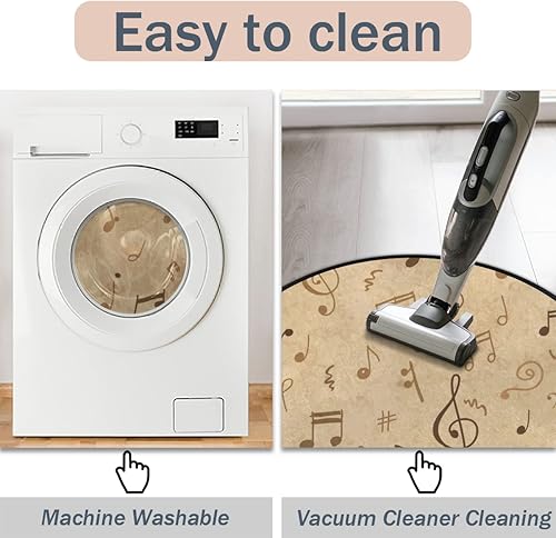 Miniatura 5 de Alfombra redonda de 30 x 30 pulgadas, alfombra circular grande con nota musical vintage, antideslizante, suave, lavable, para dormitorio, sala de