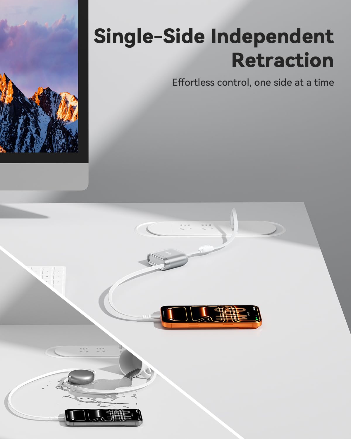 SOOPII Cable USB C a USB C retráctil de 240 W, 2 unidades, color plateado