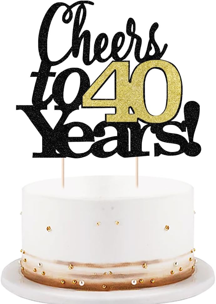 LVEUD Black Font Golden Numbers Cheers to 40 Years Happy Birthday Cake Topper -Wedding,Anniversary,Birthday Party Decorations (40th)