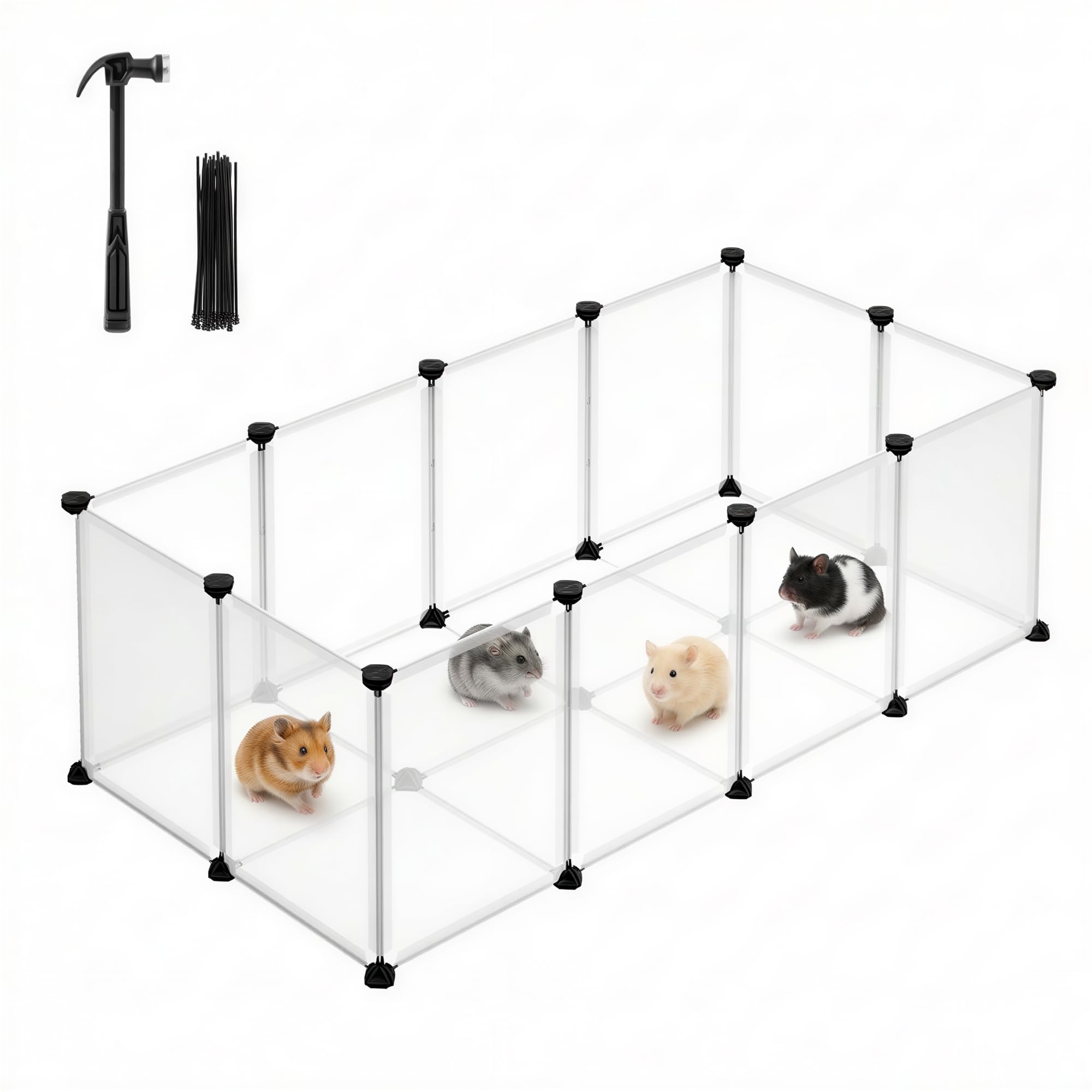 SONGMICS Pet Playpen with Floor, Small Animal Playpen | Pet Fence Indoor, DIY Plastic Enclosure for Guinea Pigs, Bunny, Hamsters, 49.2 x 24.8 x 16.5 Inches, White ULPC001W01