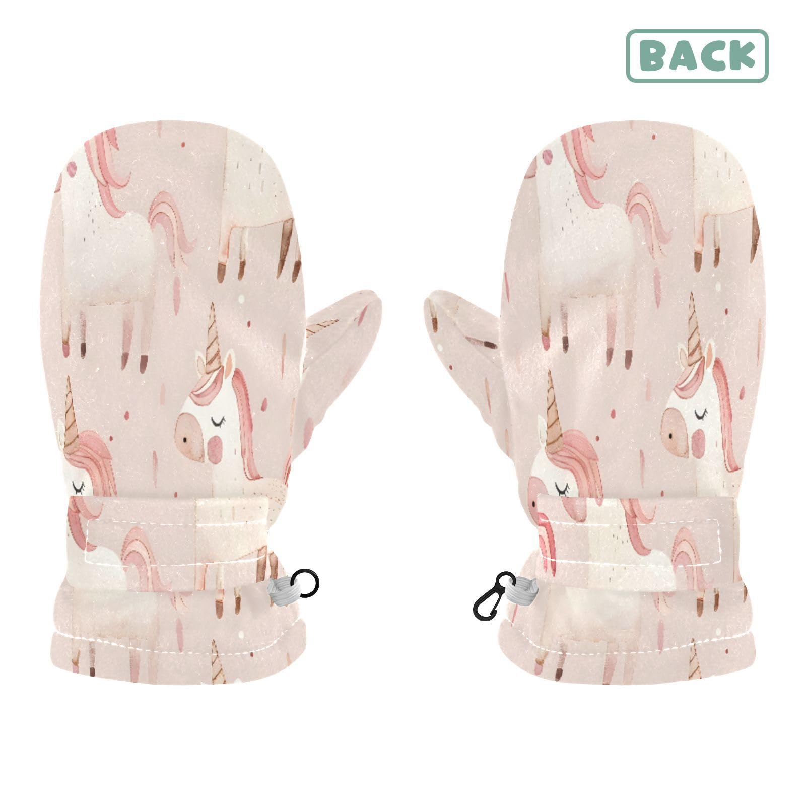 Kid's Winter Gloves Children Warm Gloves Unicorn Pink Background for Boys Girl Age 4-6 Years