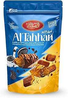 Al Tahhan Pitted Dates Stuffed With Almond Covered With Oreo And Lotus Chocolate Natural Sweet Egypt Tamr Halal (1 Pack = 7.05 oz / 200 gm) تمر الطحان محشو باللوز ومغطى بشوكولاتة الأوريو واللوتس