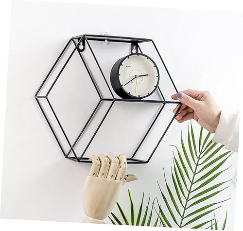 Miniatura 6 de Estante de metal montado en la pared, estantes flotantes de pared, organizador de estante hexagonal, estante de almacenamiento de metal, estante de