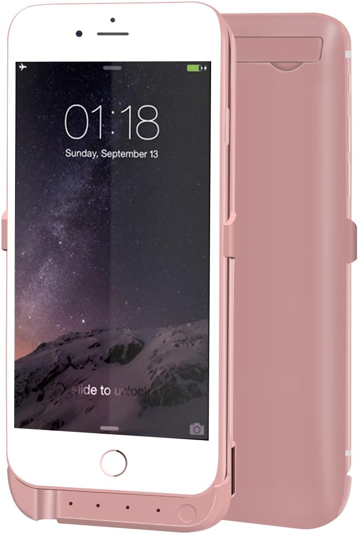 iPhone 6S/6S Plus Battery Case 10000mAh, Wogiz Rechargeable Backup Battery Charger External Power Bank Pack Compact Slim Fit Protective Cover with Stand for iPhone 6/ 6 Plus (5.5 Pink)