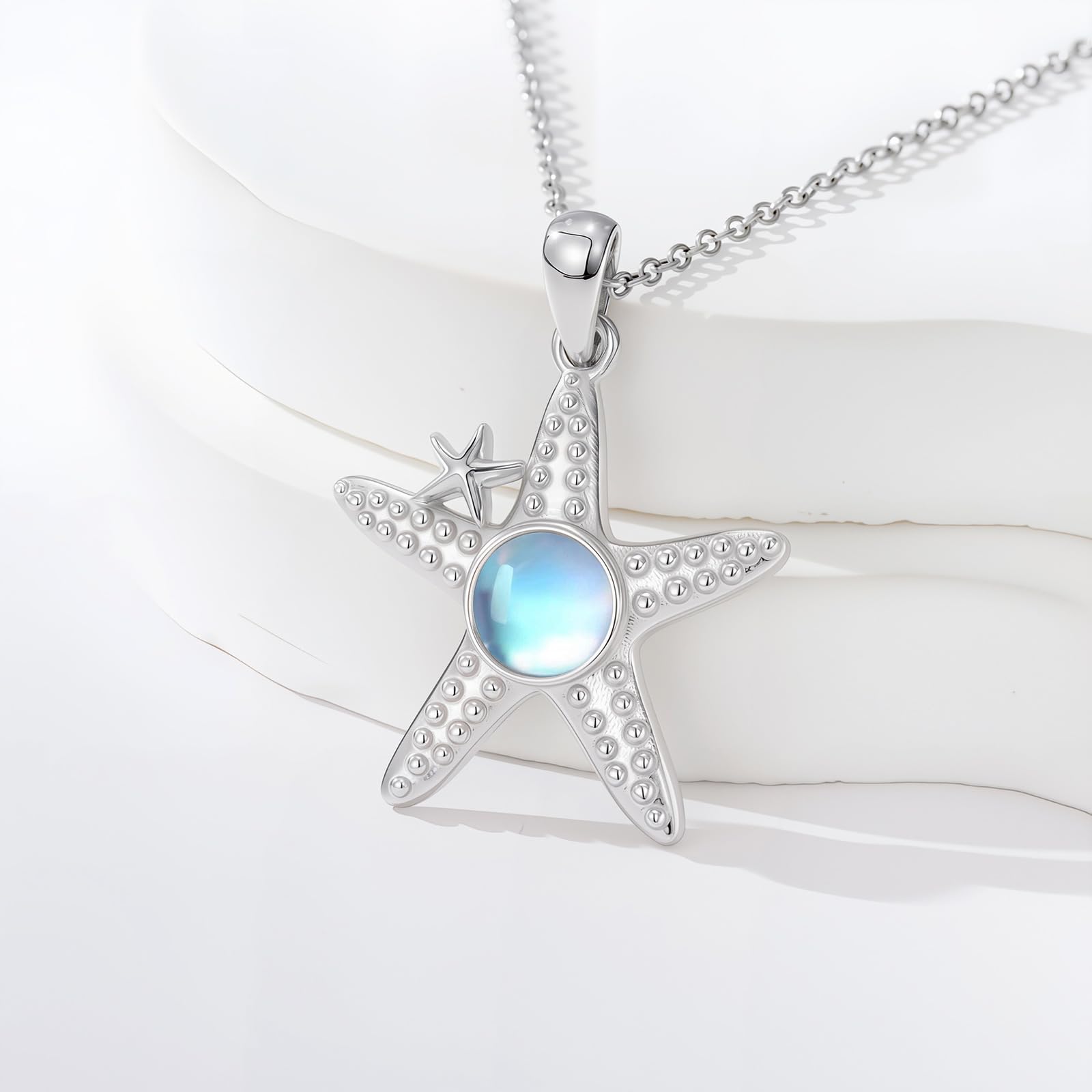 Seestern-Halskette 925er Sterlingsilber Mondstein Seestern-Anhänger Schmuck Geschenke für Frauen