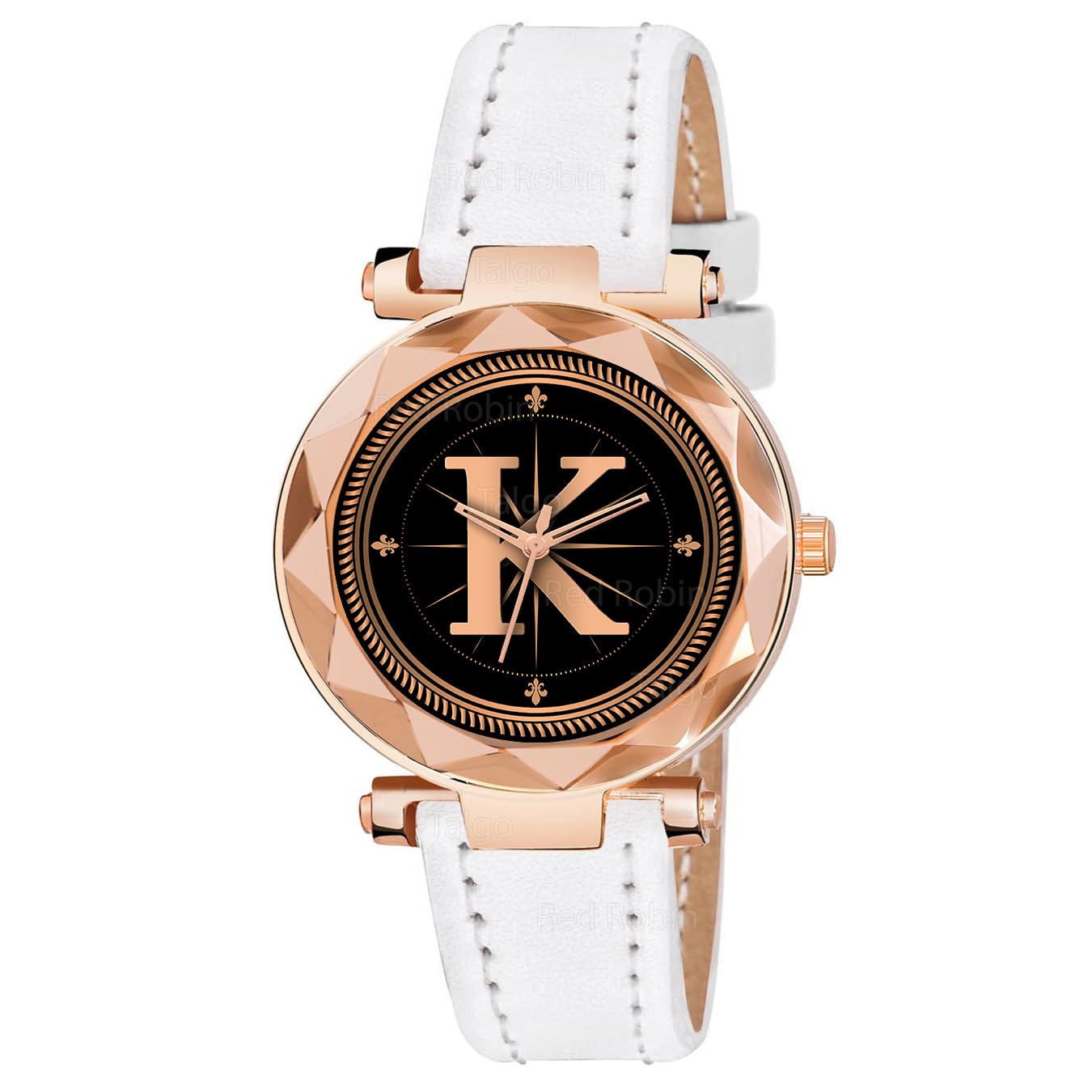 Sky Mart Analog Round Black Dial Alphabet K Design Stylish White Leather Strap Classic Design Fancy Wrist Watch for Women and Girls, Pack of 1 – Alpha-K-GEN-RG-WHT-L