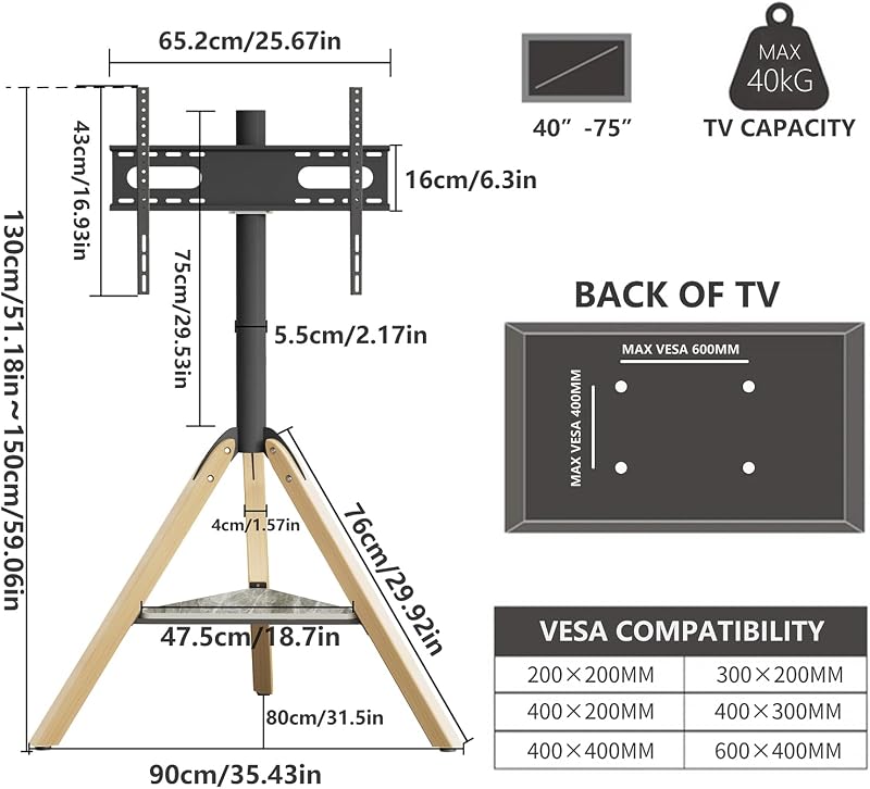 Floor TV Stand for 40-75 Inch TVs, Corner TV Stand image 6