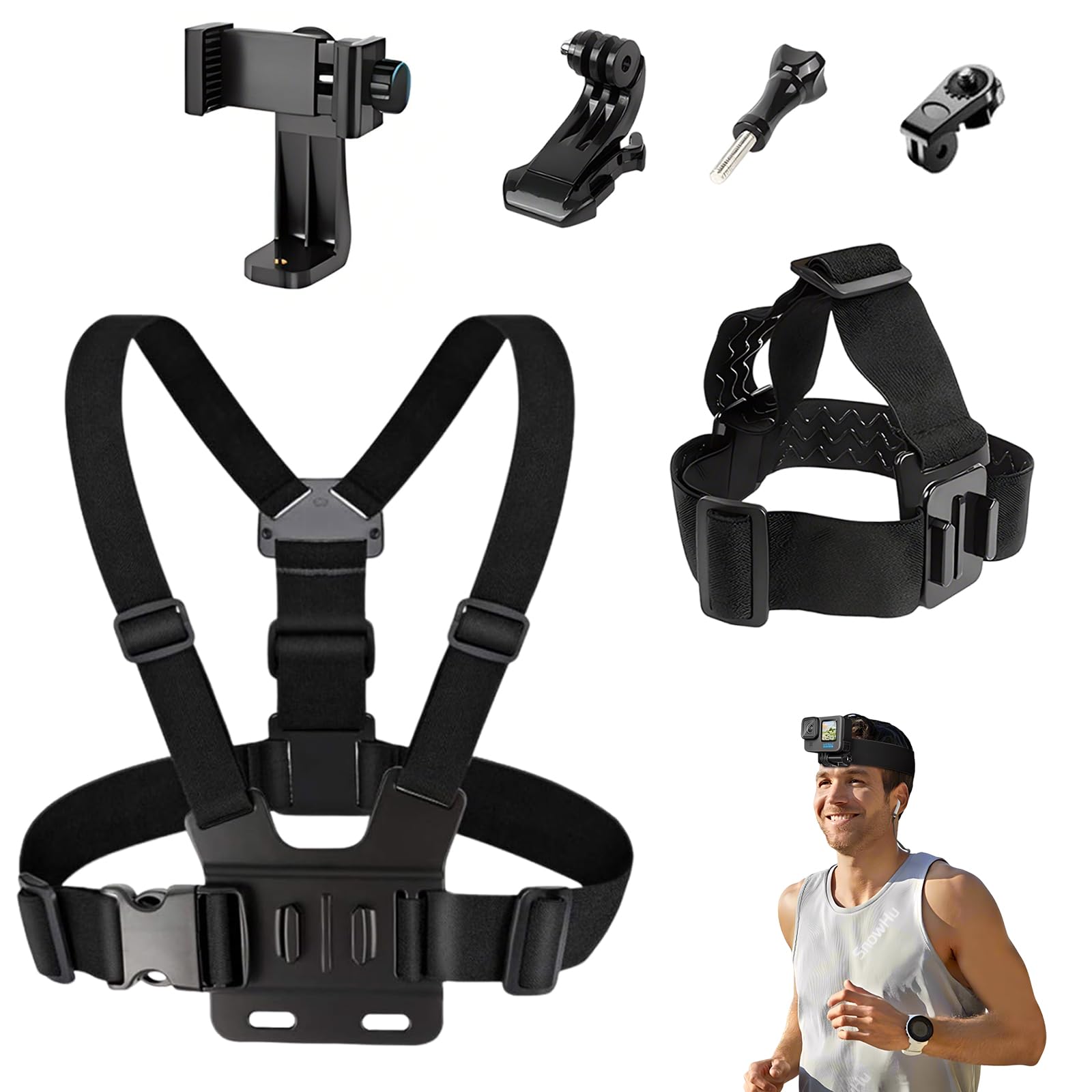 6 Piezas Soporte Movil Pecho Camara Arnes Pecho Correas de Cámara de Acción Arnés de Pecho Arnés de Cabeza 3 en 1 Accesorios Camara Deportiva para GoPro Hero dji Osmo y Smartphone