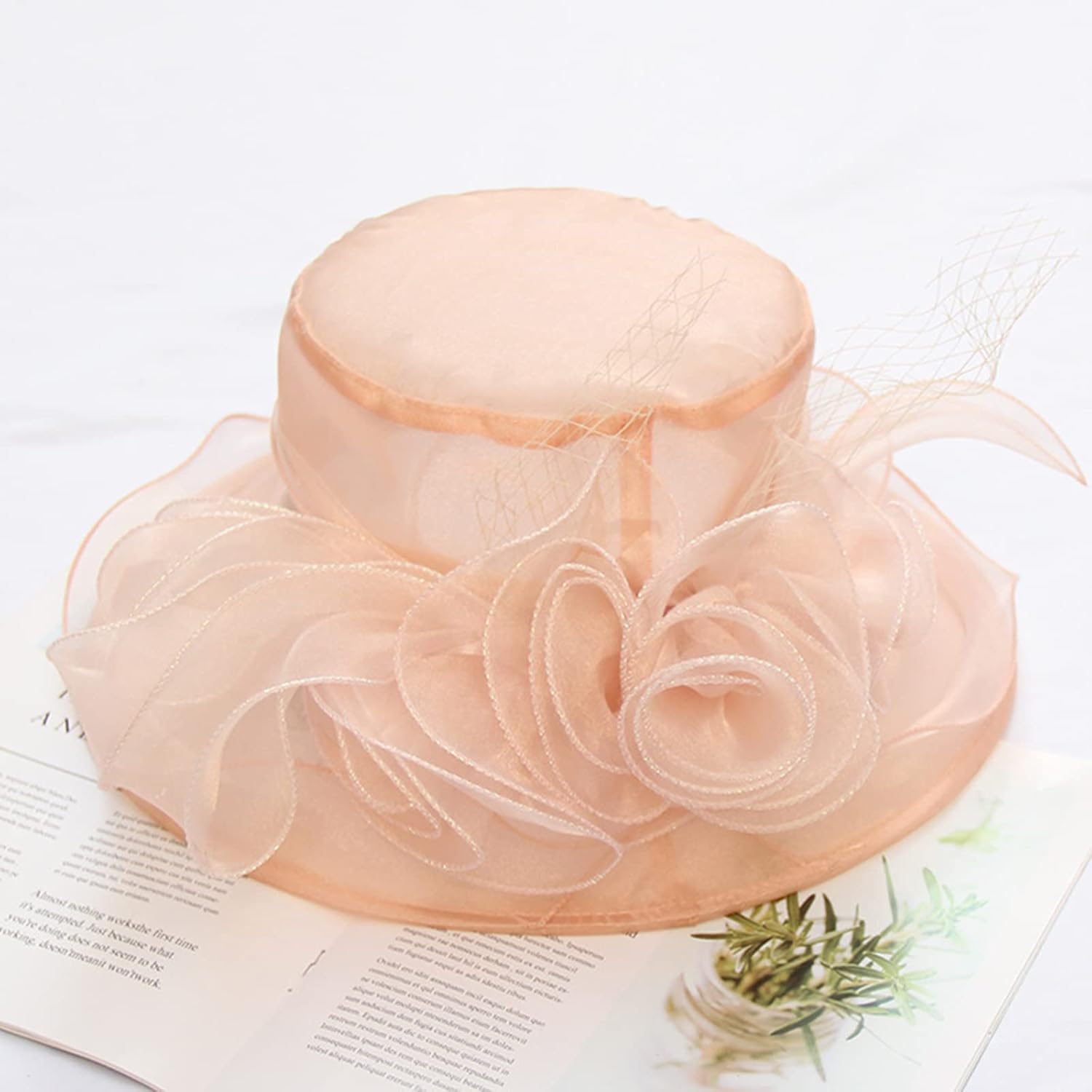 Z&X Organza Church Fascinator Wedding Tea Party Derby Hats for Women Flower Wide Brim Sun Hat - Image 3