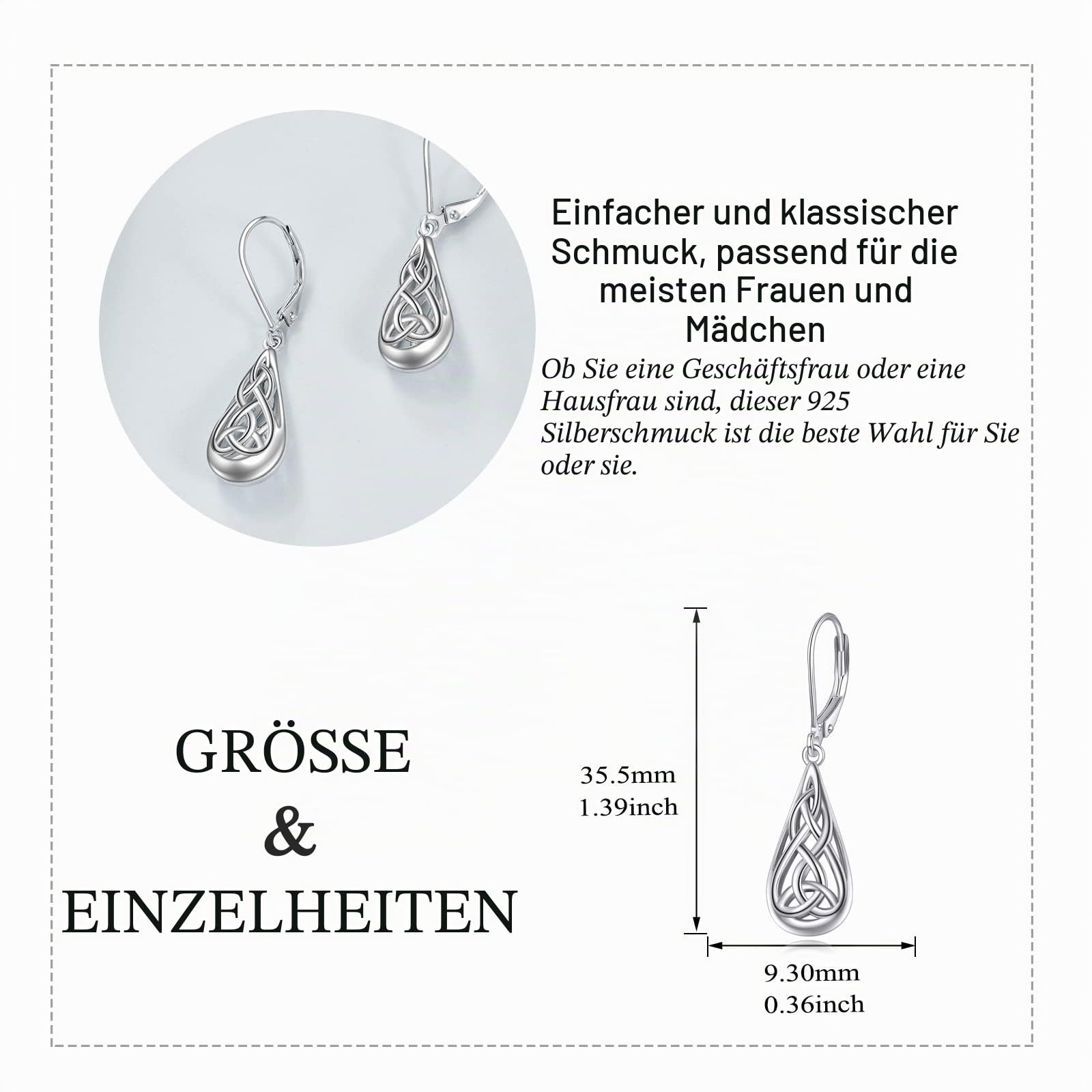 Keltische Ohrringe aus Sterling Silber irische keltische Tropfen Ohrringe Schmuck Geschenke für Damen