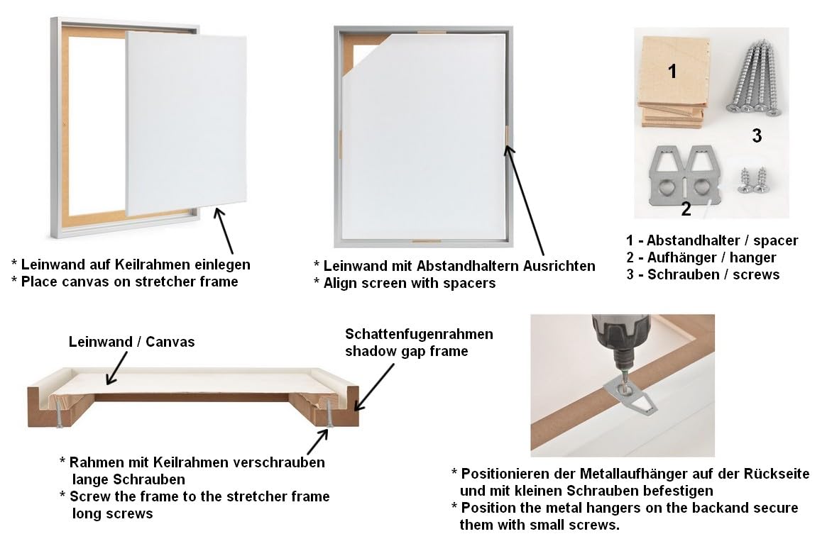 Schattenfugenrahmen schwarz für Leinwandbilder auf Keilrahmen|Größe: 75x100 cm| Rahmen ohne Glas und Rückwand