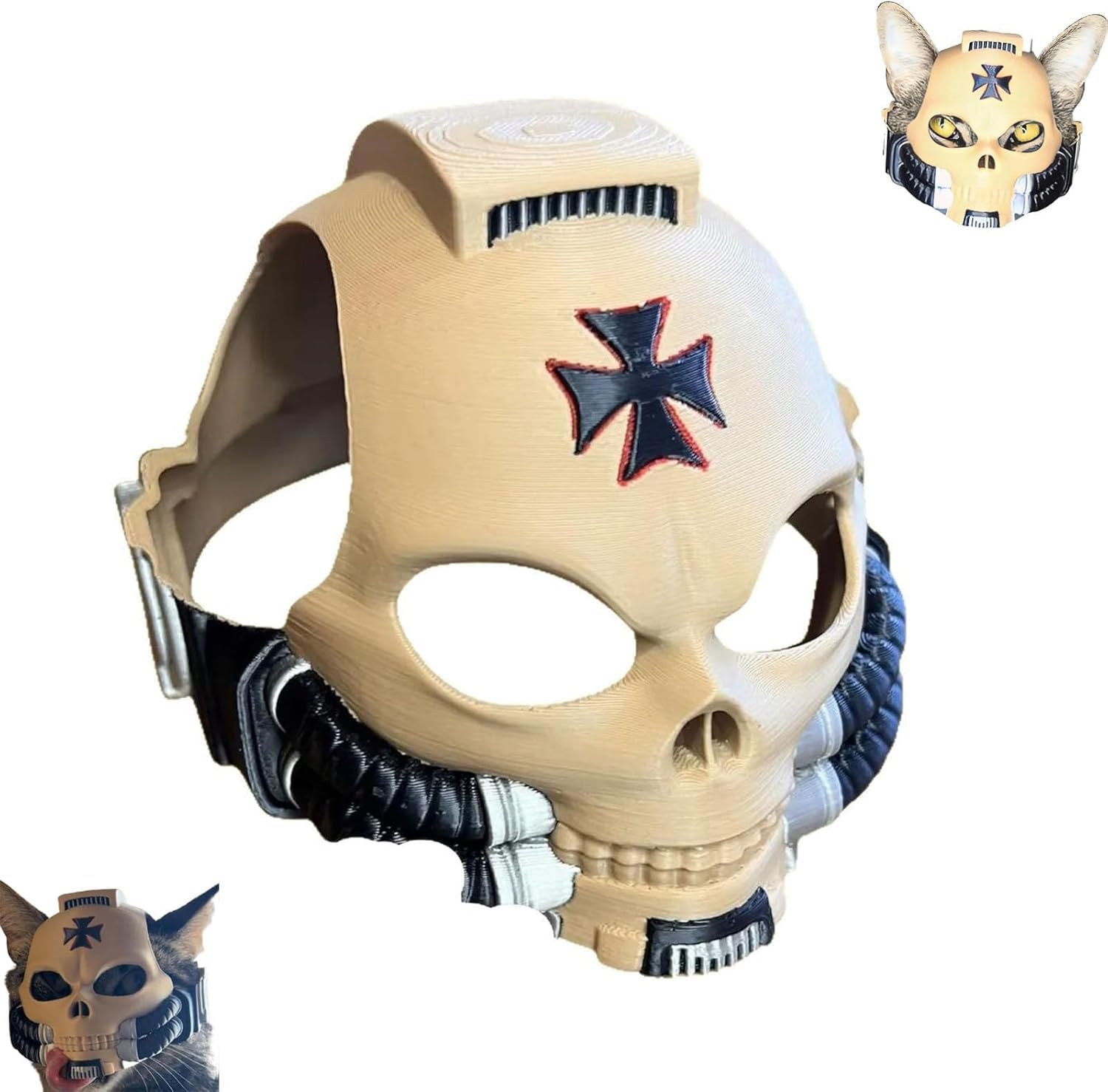 Grimaldus Cat Helmet, 3D-Printed Feline's Helmet Cat Mask, Cool Gothic Pet Armor Mask for Cats & Small Dogs, Inspired Skull Cats Decor Accessory (1pcs)