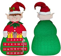 Calendrier de l'Avent en feutre à suspendre au mur en forme de Père Noël pour décoration festive à la maison ou pour les fêtes - Convient pour les portes et les murs (B)