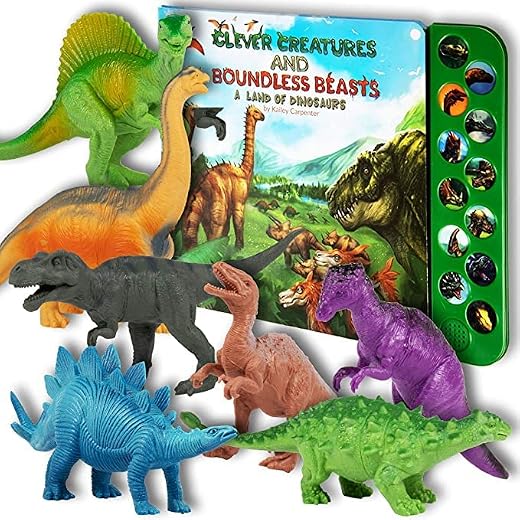 Li'l-Gen Dinosaur Toys for Kids - Interactive Dinosaur Sound Book with Realistic Dinosaur Roars - 12 Large Dinosaur Toys (7") for Kids and Toddlers - Interactive Set of Dinosaur Toys for Kids 3-5