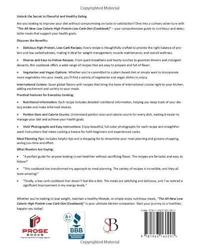 Prose Books, Llc 9781963160291 The All-New Low Calorie High Protein Low-Carb Diet (Cookbook): Try These Low-Carb High Protein Recipes And Delicious Meals thumb #1