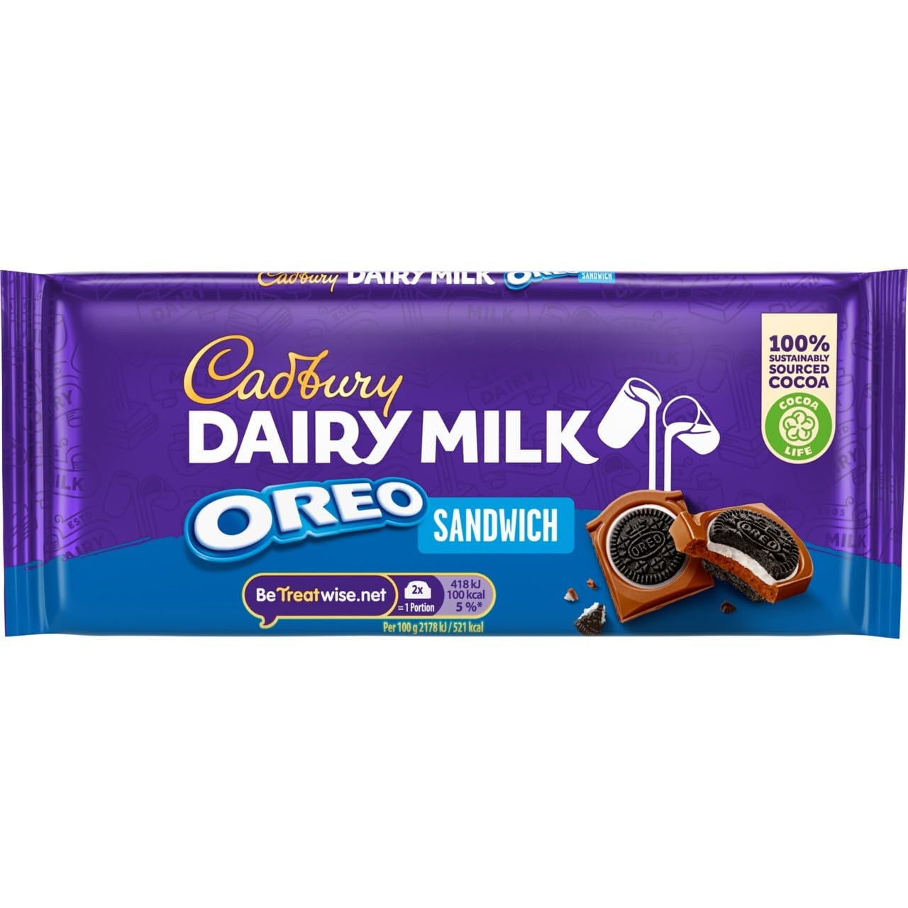 Cadbury Dairy Milk OREO Sandwich Chocolate Bar, With OREO Biscuit Pieces, 96g (Pack of 15)