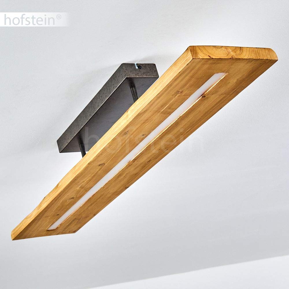 HOFSTEIN LED Deckenleuchte Adak, dimmbare Deckenlampe aus Holz/Metall in Natur/Dunkelgrau, moderne Leuchte dimmbar über Lichtschalter, 27 Watt, 3000 Lumen max., 3000 Kelvin, Esszimmer, Wohnzimmer