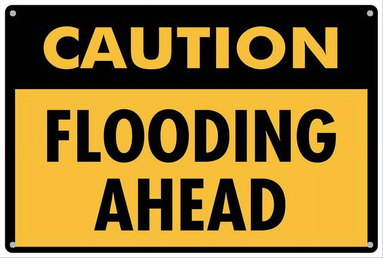peiyeety Caution Flooding Ahead Bright Yellow Aluminum Tin Sign for Home Kitchen Wall Decor 12X8Inch