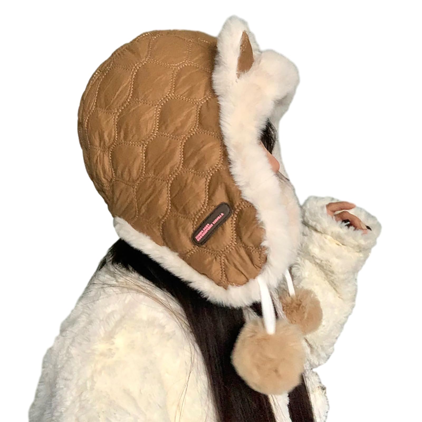 Cat Ear for Cold Weather Plush Bonnet Hat for Girls Furry Women Windproof Ear Flap Hat Outdoor Activity Casual Hat Camel