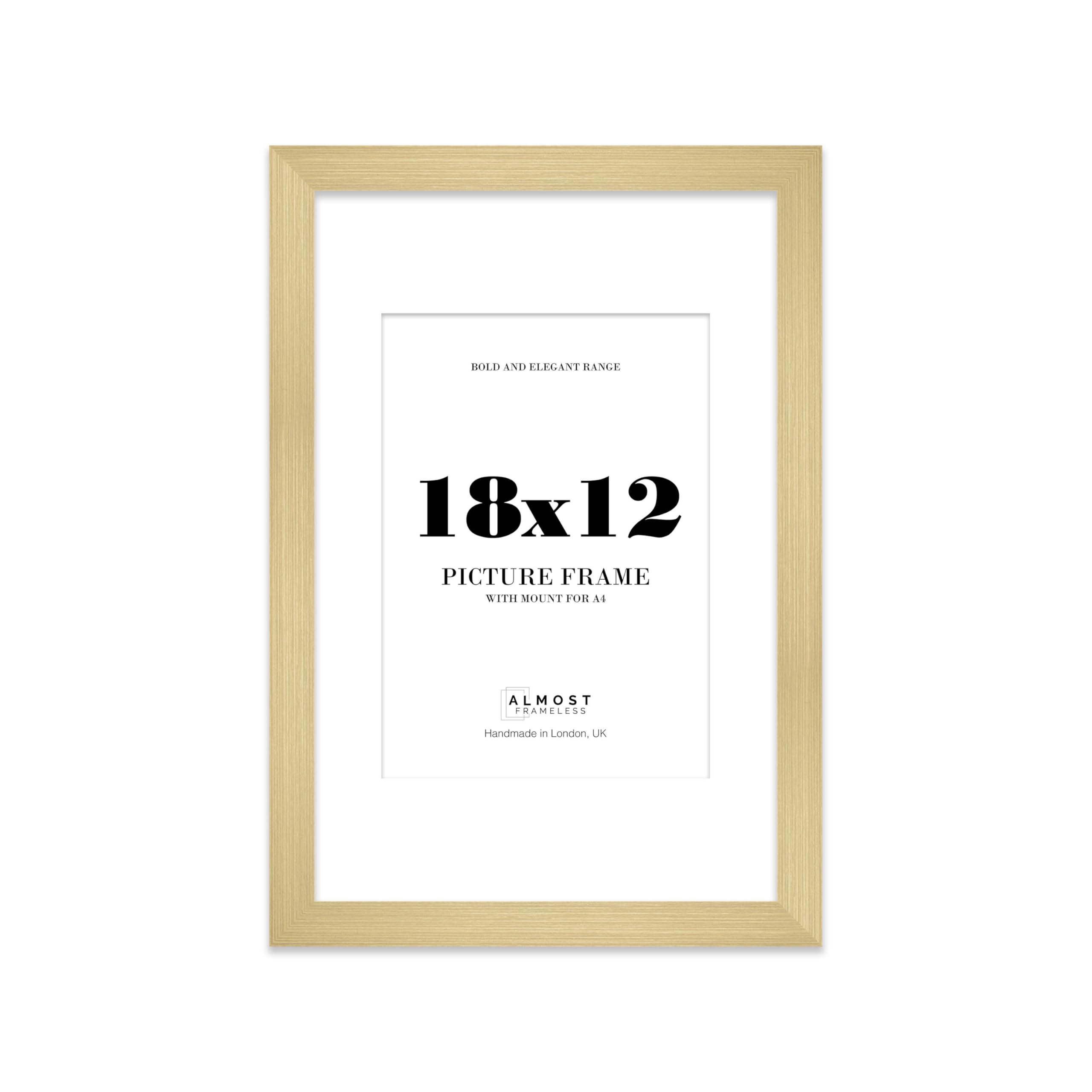 18x12 Gold Frame With Mount for A4 Pictures 28mm Edge Portrait and Landscape Display with Wall Hooks, 1 Pack