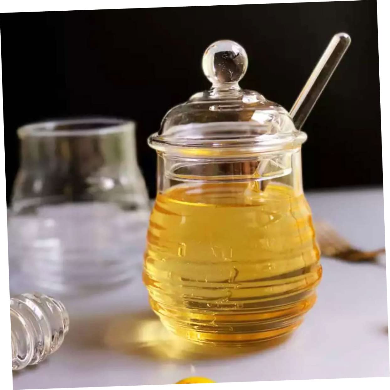 GRIRIW Set Honey Storage Jar Lidded Honey Pot Stir Bar Easy Identify Food Honey Container for Kitchen