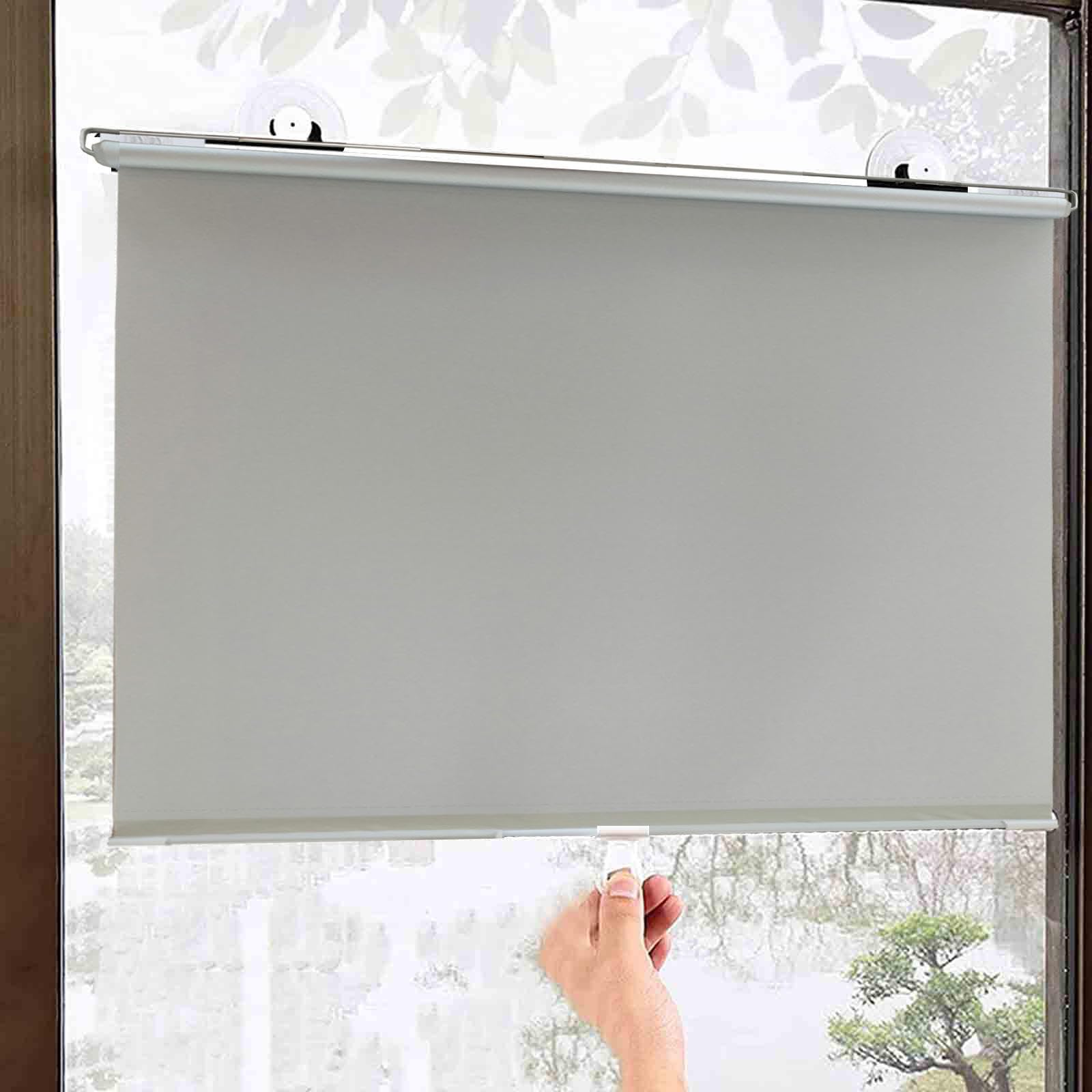 Suction cup blackout Shades,retractable sunscreen roller Blinds,light filtering lightweight curtains,12 sizes,blue temporary roll up shades,window shades no drill,Thermal,Grey-30×125cm（12*49in）