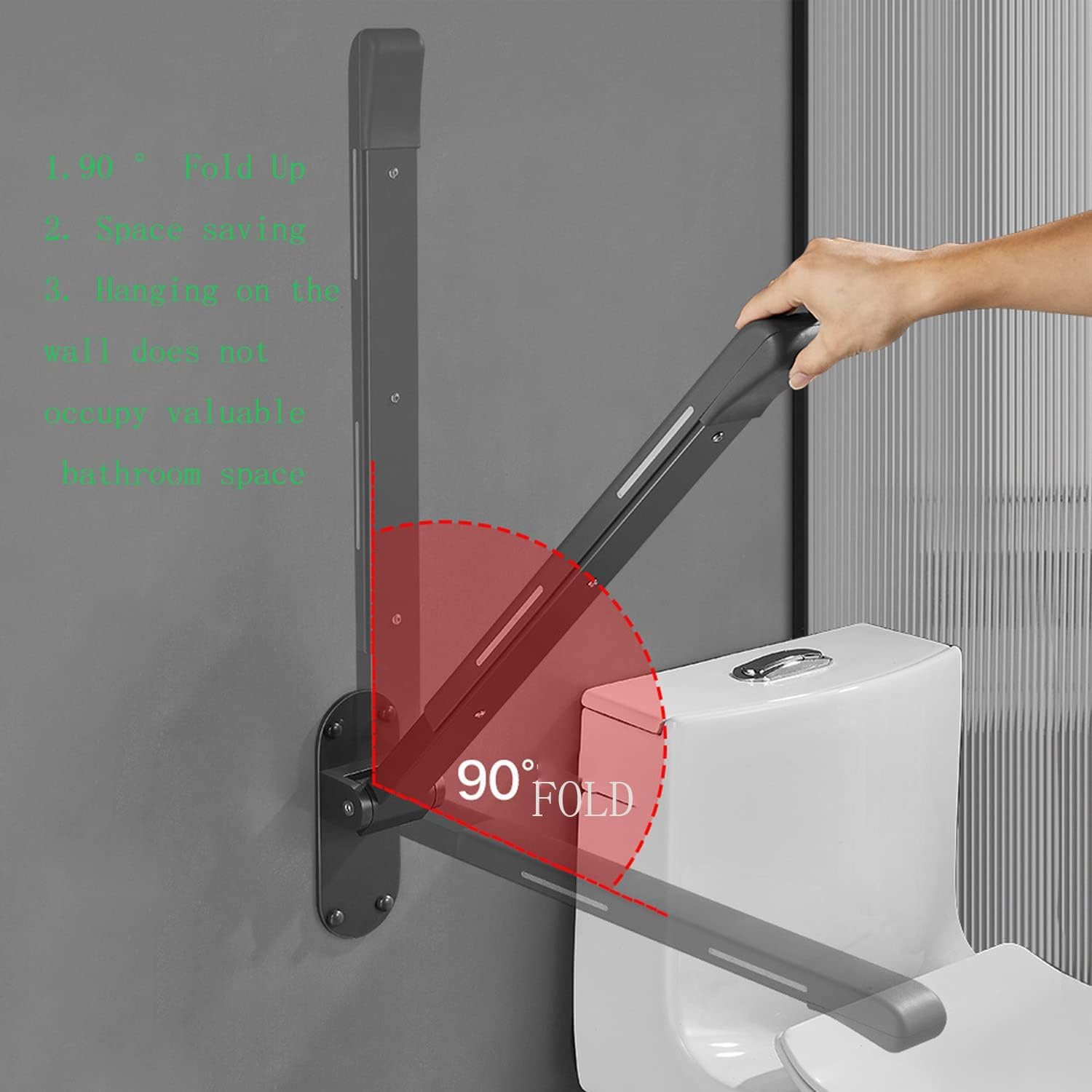 Barandilla de seguridad plegable montada en la pared, pasamanos antideslizante con soporte resistente para baño, ayuda para ancianos, discapacitados, embarazo