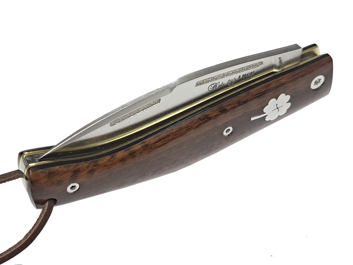 Tiendas LGP - MIGUEL NIETO Navaja Luck 50-AN, con hoja en acero inoxidable Böhler N695co hoja de 8 cm. y empuñadura en Palo de Serpiente Pulida, Hueco con cordón fiador incluido