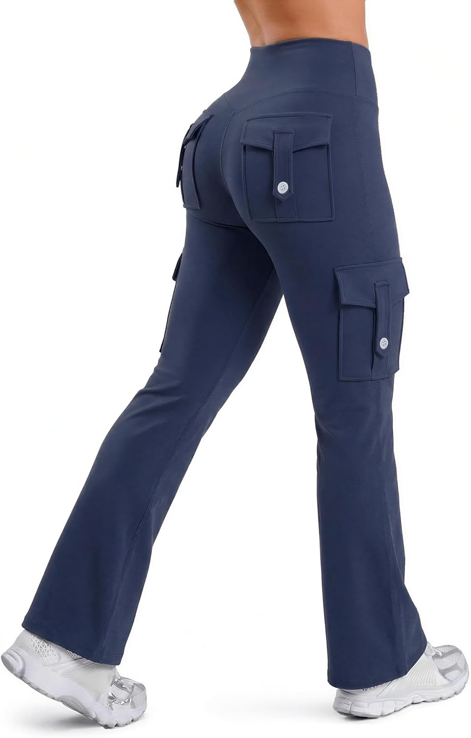 Women Workout Flare Leggings with 4 Pockets High Waisted Tummy Control Butt Yoga Pants Cargo Bootcut Leggings