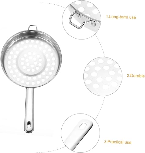 Miniatura 6 de Colador de fondo plano de acero inoxidable, cuchara de cocina de agujero grande para filtrar ollas calientes y camarones, colador de malla