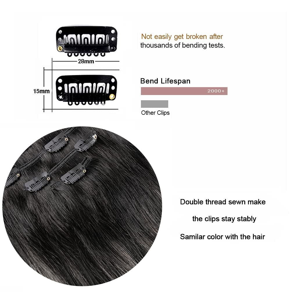 14" Clip in Hair Extensions Remy Human Hair Black Balayage Silver for Women - Silky Straight 100% Real Human Hair 50grams 4pieces #1BT(SilverP1B) Color