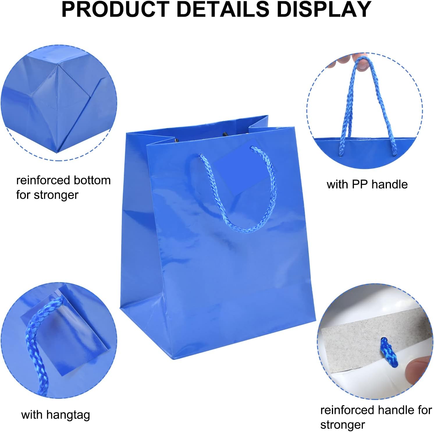 FAiVICA 24pc Medium Premium Solid Bright Blue Paper Gift Bags (7x9x3.75in), Party Favor Glossy Bags with Handles and Tags, Durable Value Bulk Paper Shopping Bags, for Wedding, Birthday, Graduation - Image 2