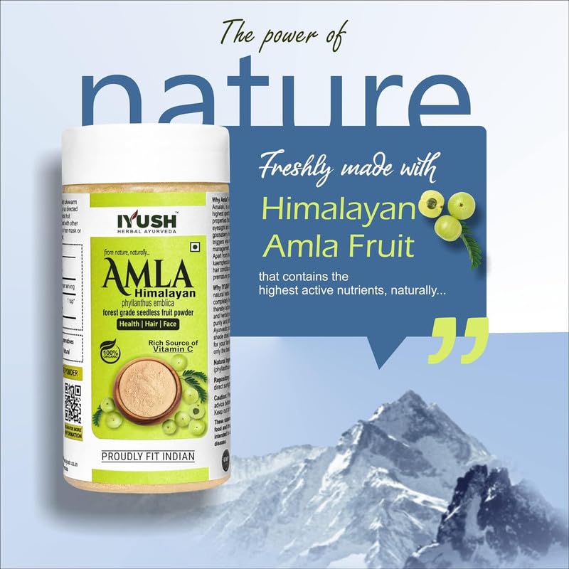 Image of IYUSH Herbal Ayurveda Wild Himalayan Amla Powder - 400gm | Amla Powder for Eating | Amla Powder for Hair Growth Organic | Organic Amla Powder | Hair Volume Powder | Indian Gooseberry Powder |