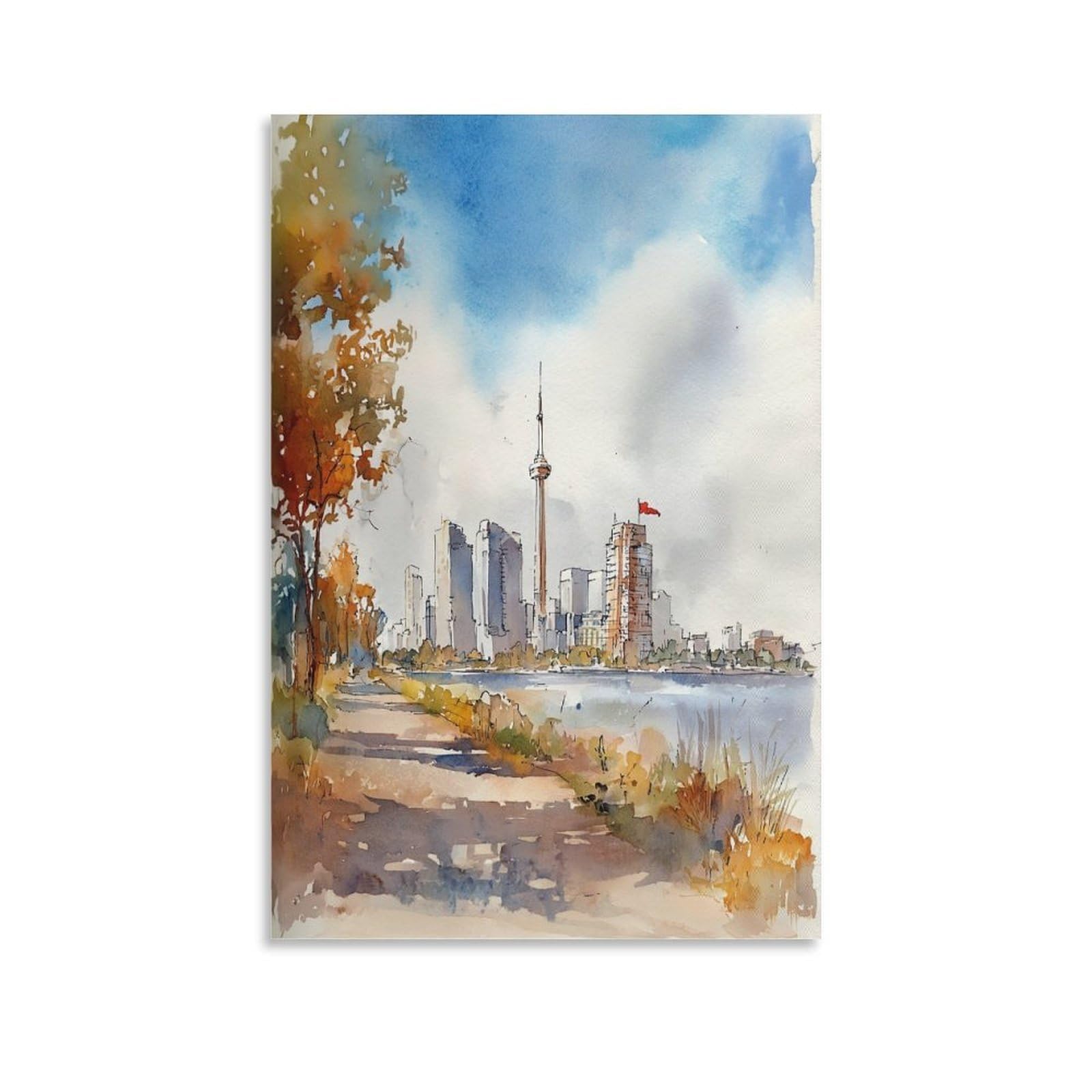 LCYNNH Toronto Cityscape Traditional Tree 20x30inch(50x75cm) Vintage Travel Poster Watercolor Canvas Art