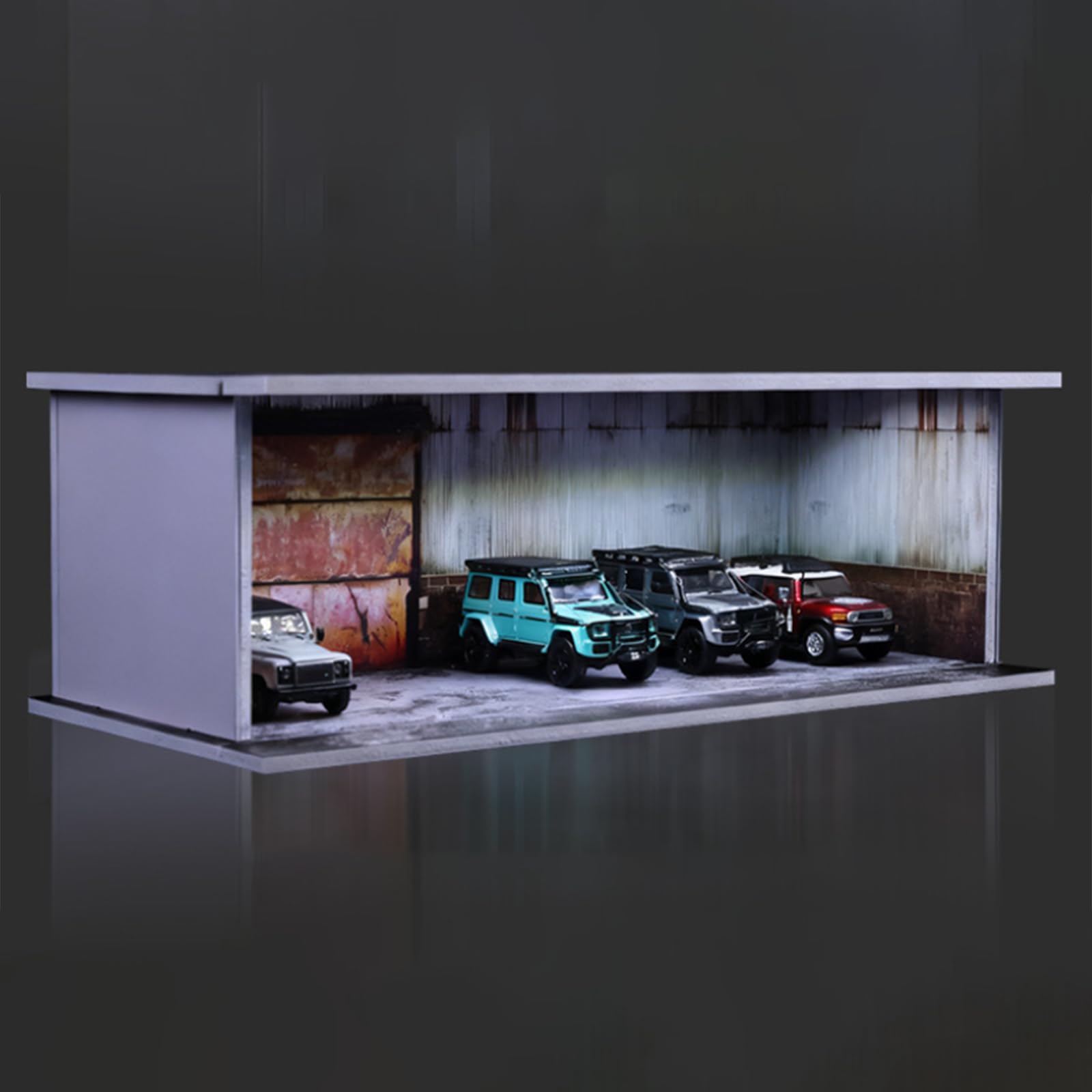 1/64 ライトアップ ディスプレイ ダブルフロア ジオラマ 車模型 展示ケース 1:24スケール 2階建て駐車場ジオラマ ミニカー展示ケース LEDライト